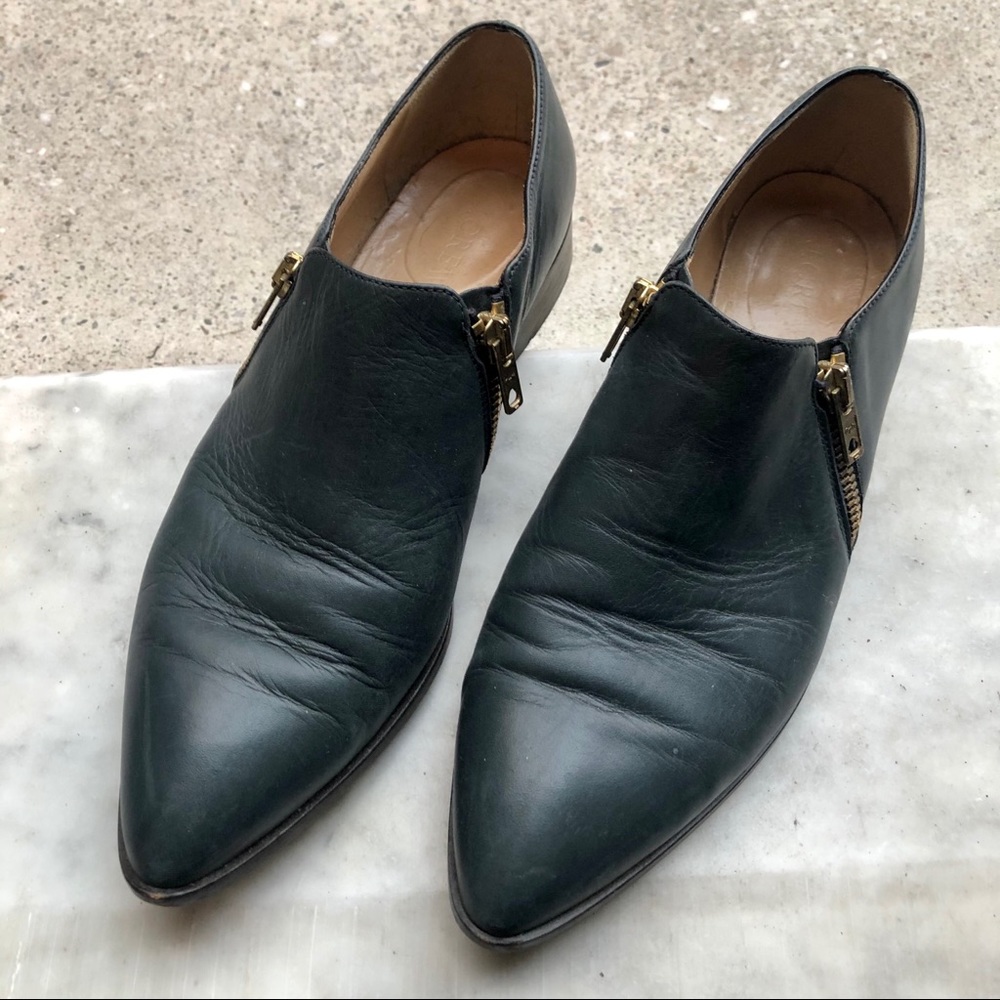 J. CREW green zip detail loafers